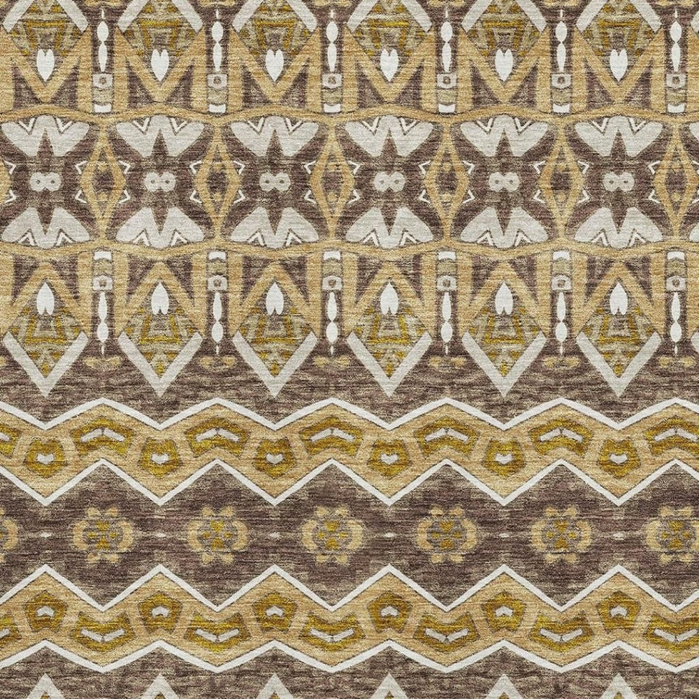 HomeRoots 10' X 14' Gold Brown & Ivory Moroccan Area Rug - Washable, UV Protected, Stain Resistant, Soft & Durable 672272