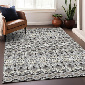HomeRoots 5' Washable Moroccan Area Rug in Gray, Ivory & Beige - UV Protection, Stain-Resistant & Durable 672274