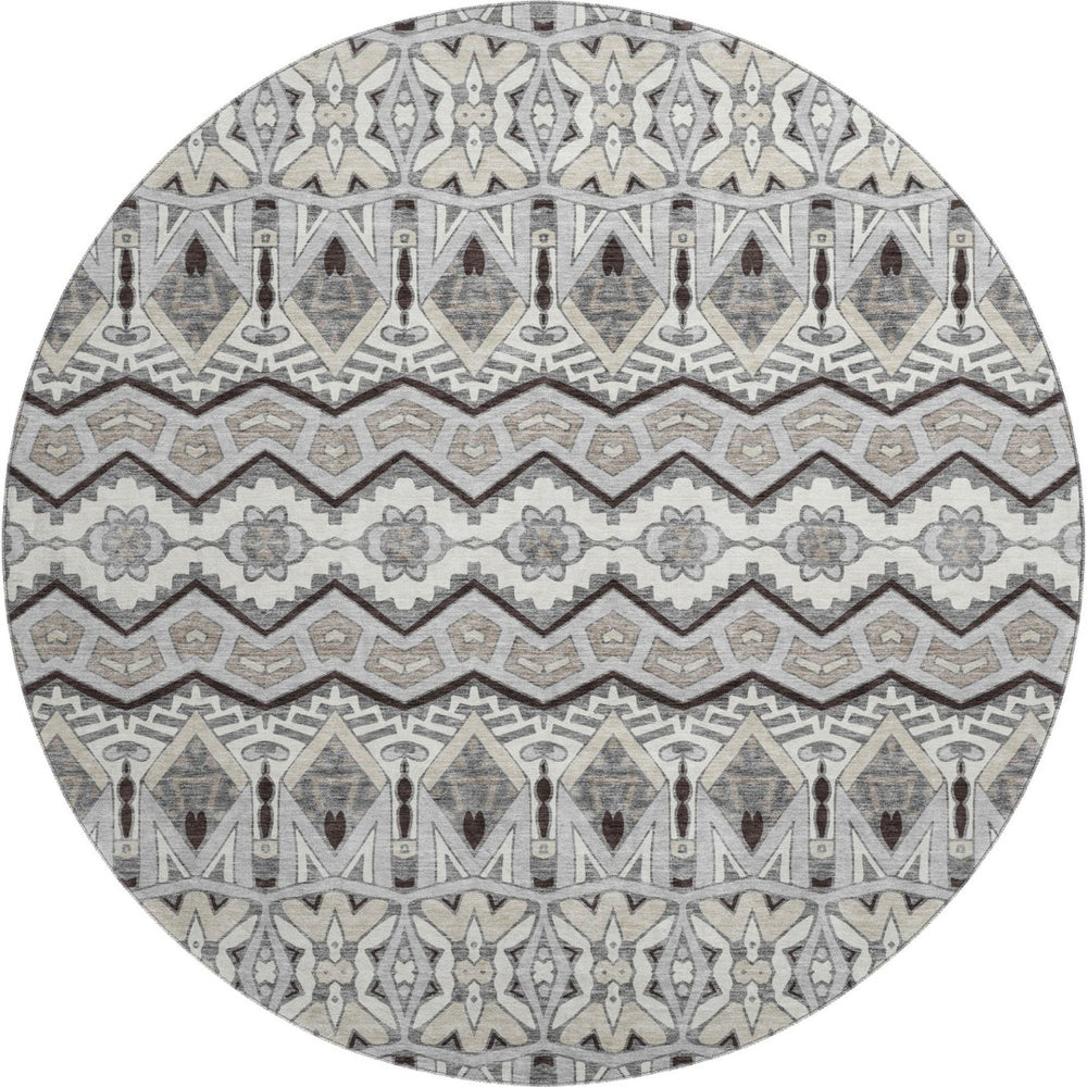HomeRoots 8' Gray Ivory And Beige Moroccan Round Rug - Washable, UV Protected, Ideal for Kids & Pets! 672275