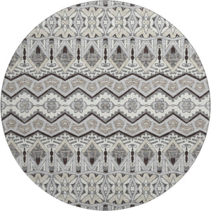 HomeRoots 8' Gray Ivory And Beige Moroccan Round Rug - Washable, UV Protected, Ideal for Kids & Pets! 672275