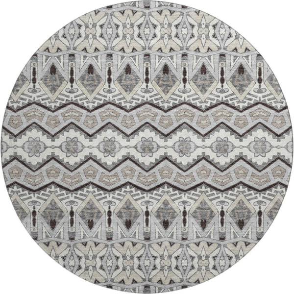 HomeRoots 8' Gray Ivory And Beige Moroccan Round Rug - Washable, UV Protected, Ideal for Kids & Pets! 672275