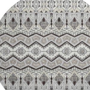 HomeRoots 8' Gray Ivory And Beige Moroccan Round Rug - Washable, UV Protected, Ideal for Kids & Pets! 672275