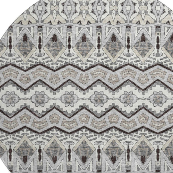 HomeRoots 8' Gray Ivory And Beige Moroccan Round Rug - Washable, UV Protected, Ideal for Kids & Pets! 672275