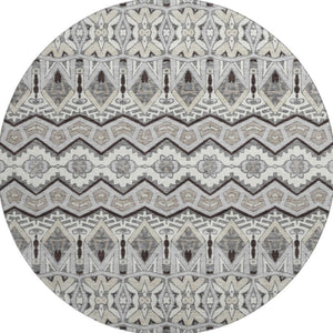 HomeRoots 8' Gray Ivory And Beige Moroccan Round Rug - Washable, UV Protected, Ideal for Kids & Pets! 672275