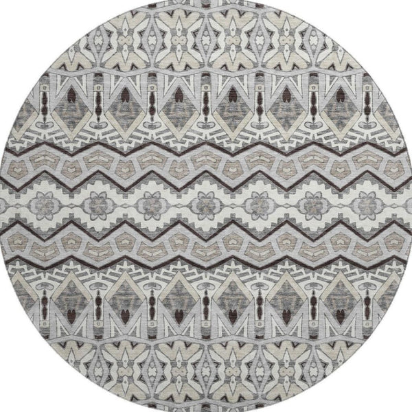 HomeRoots 8' Gray Ivory And Beige Moroccan Round Rug - Washable, UV Protected, Ideal for Kids & Pets! 672275
