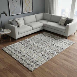 HomeRoots 8' X 10' Gray Ivory Beige Moroccan Area Rug – Washable, UV-Protected, Durable & Stylish for Any Space 672276