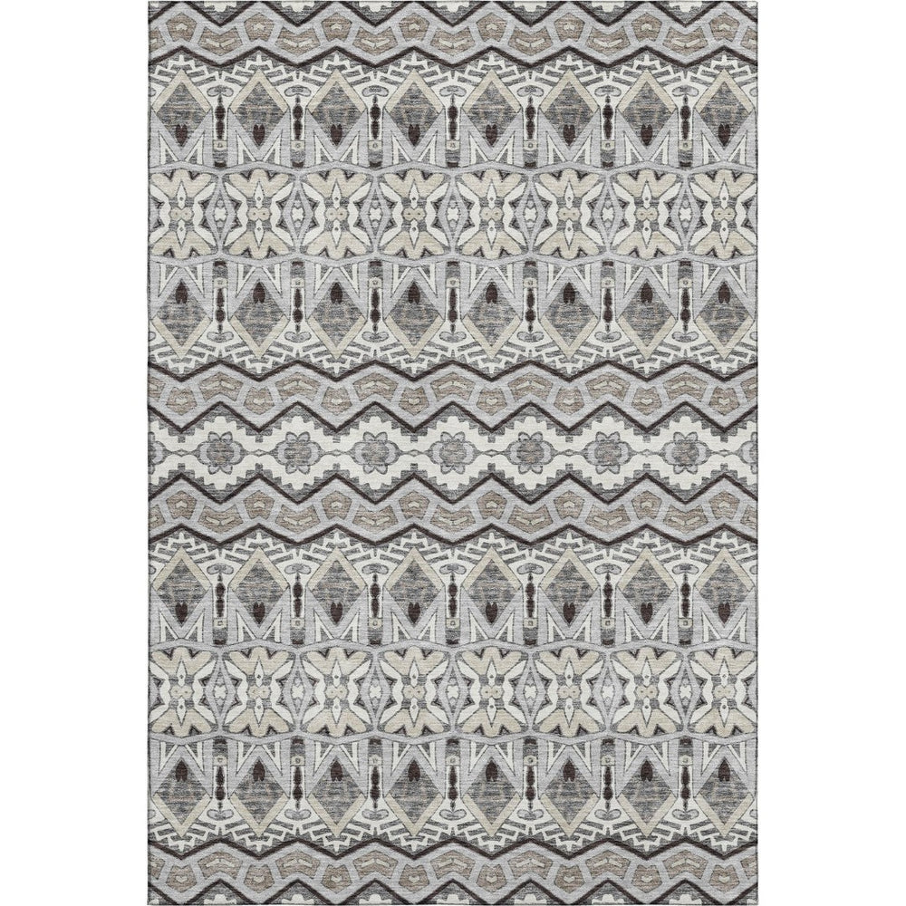 HomeRoots 8' X 10' Gray Ivory Beige Moroccan Area Rug – Washable, UV-Protected, Durable & Stylish for Any Space 672276