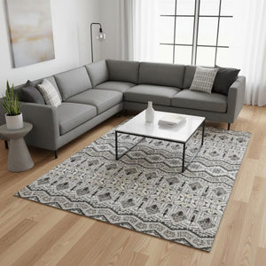 HomeRoots 9' X 12' Gray Ivory and Beige Moroccan Washable Area Rug - Durable, Stylish, UV Protected Elegance 672277