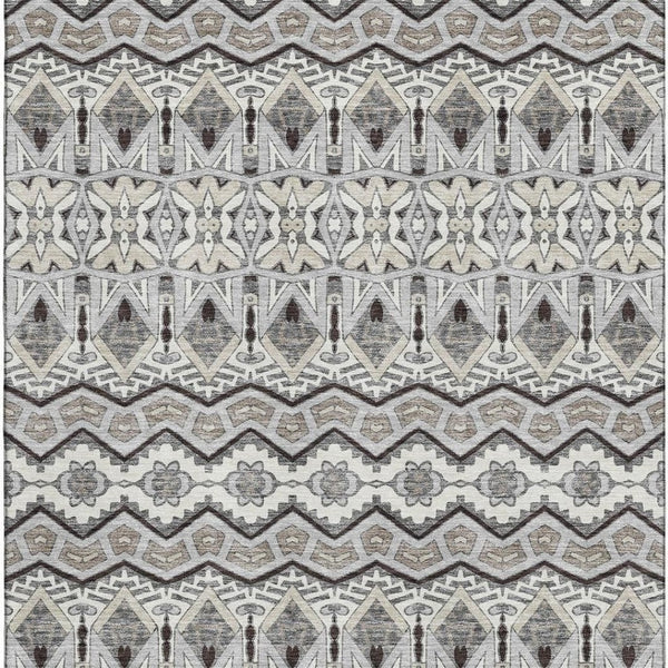 HomeRoots 10' X 14' Washable Moroccan Area Rug in Gray, Ivory & Beige - UV Protected, Stain Resistant Design 672278