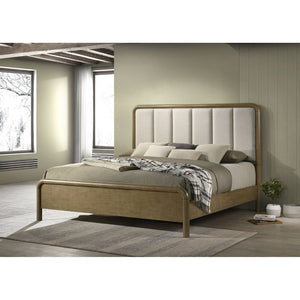 English Elm Bernardo Eastern King Panel Bed with Boucle Headboard in Warm Nutmeg Finish B062S01776