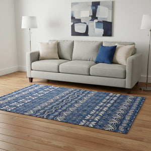 HomeRoots 5' X 8' Moroccan-Inspired Navy Blue Area Rug with Stain Resistance & UV Protection for Homes 672280