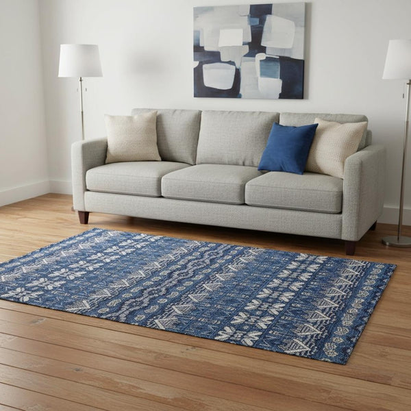 HomeRoots 5' X 8' Moroccan-Inspired Navy Blue Area Rug with Stain Resistance & UV Protection for Homes 672280