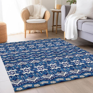 HomeRoots 5' X 8' Moroccan-Inspired Navy Blue Area Rug with Stain Resistance & UV Protection for Homes 672280