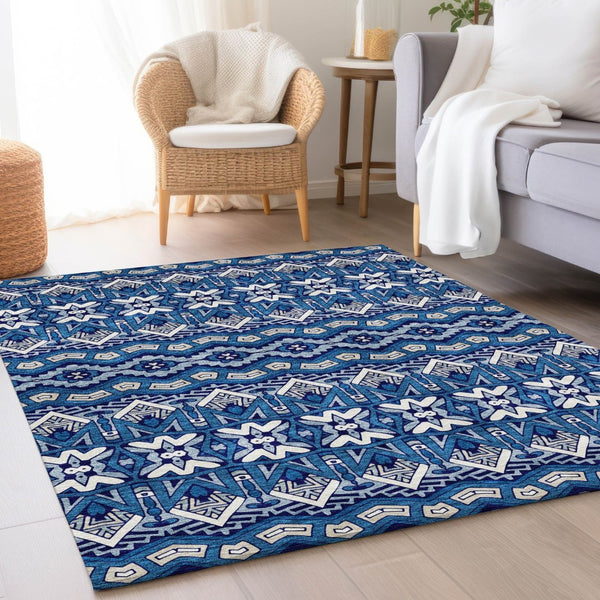 HomeRoots 5' X 8' Moroccan-Inspired Navy Blue Area Rug with Stain Resistance & UV Protection for Homes 672280