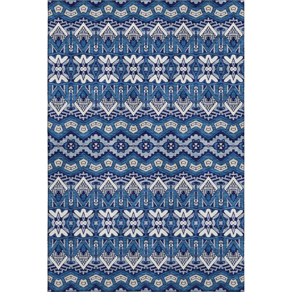 HomeRoots 5' X 8' Moroccan-Inspired Navy Blue Area Rug with Stain Resistance & UV Protection for Homes 672280