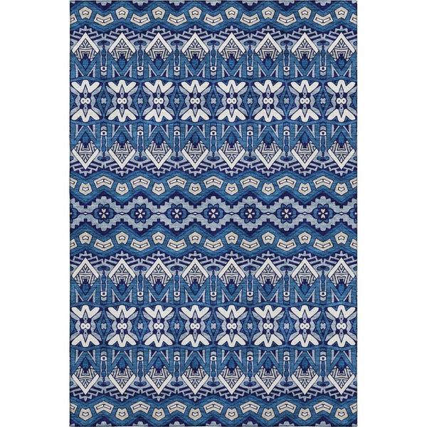 HomeRoots 5' X 8' Moroccan-Inspired Navy Blue Area Rug with Stain Resistance & UV Protection for Homes 672280