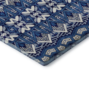 HomeRoots 5' X 8' Moroccan-Inspired Navy Blue Area Rug with Stain Resistance & UV Protection for Homes 672280