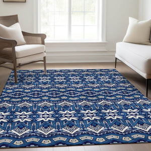 HomeRoots 5' X 8' Moroccan-Inspired Navy Blue Area Rug with Stain Resistance & UV Protection for Homes 672280