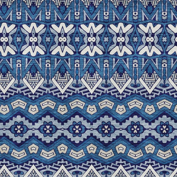 HomeRoots 5' X 8' Moroccan-Inspired Navy Blue Area Rug with Stain Resistance & UV Protection for Homes 672280