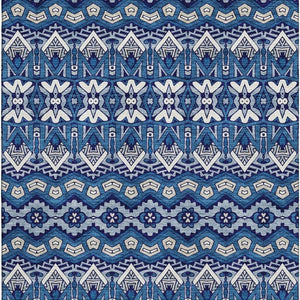 HomeRoots 9' X 12' Elegant Navy Blue Ivory Beige Moroccan Area Rug - Durable, Washable & UV Resistant Design 672283