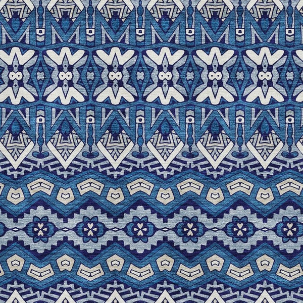 HomeRoots 10' X 14' Navy Blue Ivory Beige Moroccan Area Rug - Washable, UV Protected, Pet-Friendly Design! 672284