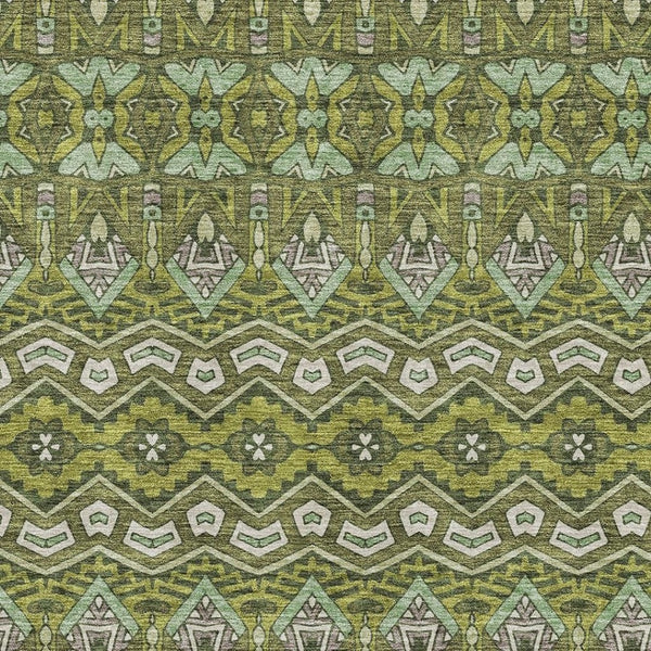 HomeRoots 5' Moroccan-Inspired Washable Area Rug in Olive Green & Beige - UV Protected, Stain-Resistant Comfort 672286