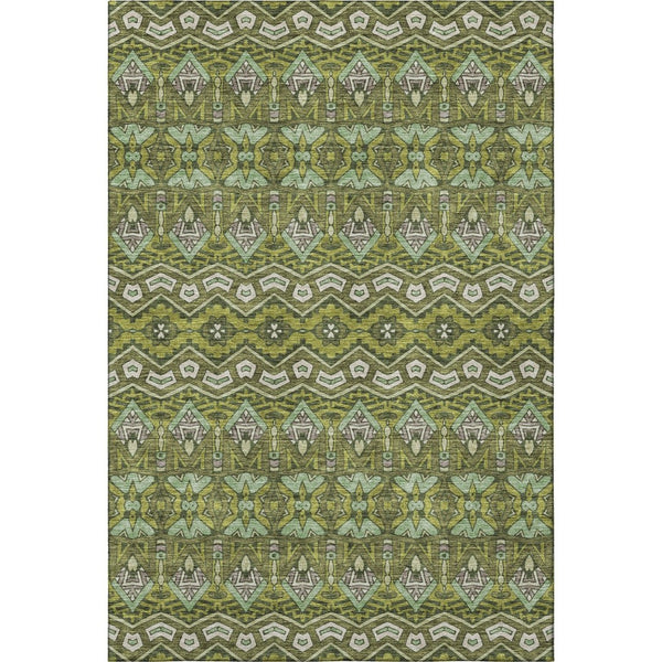 HomeRoots 5' Moroccan-Inspired Washable Area Rug in Olive Green & Beige - UV Protected, Stain-Resistant Comfort 672286