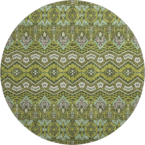 HomeRoots 8' Olive Green and Beige Moroccan Round Rug – Washable, UV-Protected, Stain-Resistant Design for Homes 672287