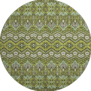 HomeRoots 8' Olive Green and Beige Moroccan Round Rug – Washable, UV-Protected, Stain-Resistant Design for Homes 672287