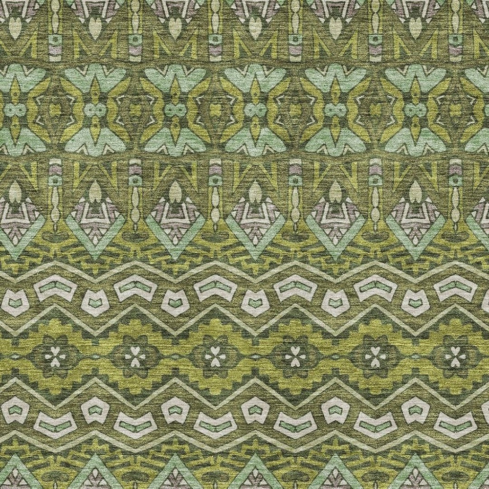 HomeRoots 8' X 10' Olive Green & Beige Moroccan Area Rug - Washable, UV Protected, Stain Resistant for Homes 672288