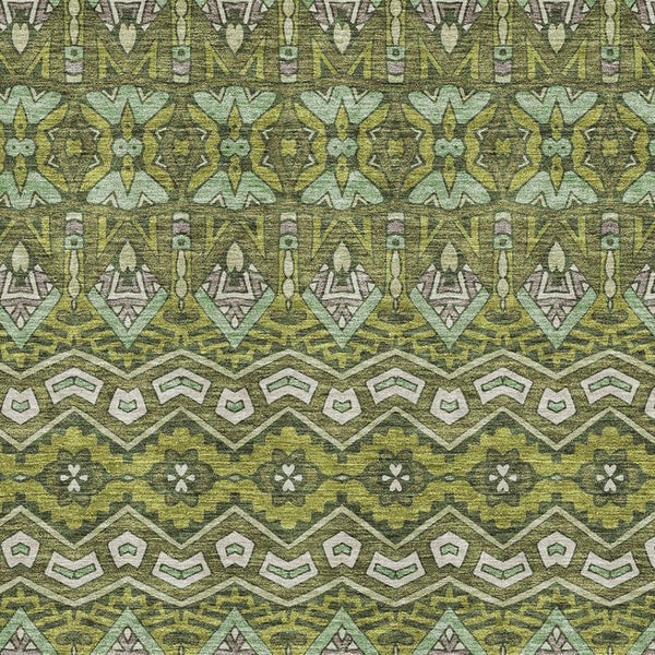 HomeRoots 8' X 10' Olive Green & Beige Moroccan Area Rug - Washable, UV Protected, Stain Resistant for Homes 672288