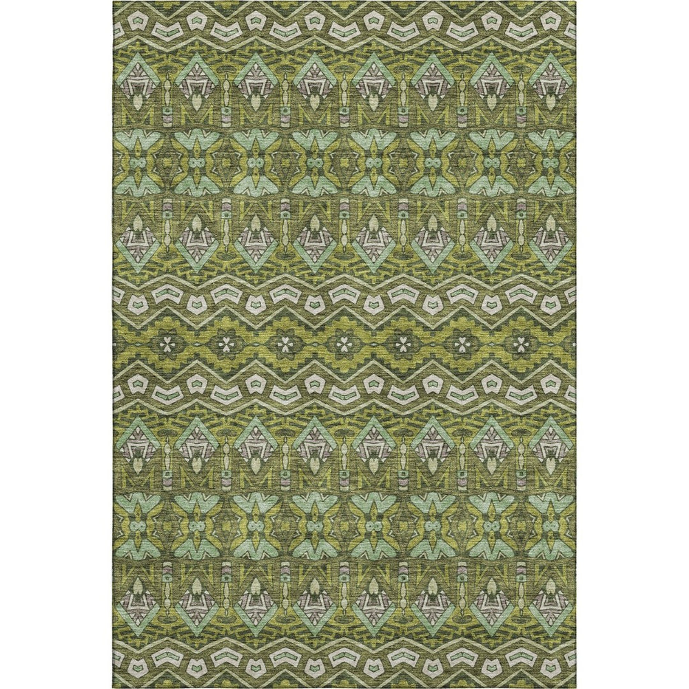 HomeRoots 9' X 12' Olive Green & Beige Moroccan Area Rug - Durable, Washable, UV-Protected for High Traffic Areas 672289