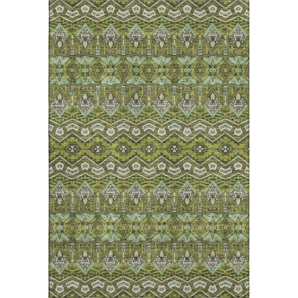 HomeRoots 9' X 12' Olive Green & Beige Moroccan Area Rug - Durable, Washable, UV-Protected for High Traffic Areas 672289