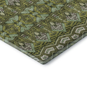HomeRoots 9' X 12' Olive Green & Beige Moroccan Area Rug - Durable, Washable, UV-Protected for High Traffic Areas 672289