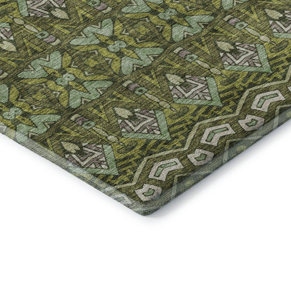 HomeRoots 9' X 12' Olive Green & Beige Moroccan Area Rug - Durable, Washable, UV-Protected for High Traffic Areas 672289