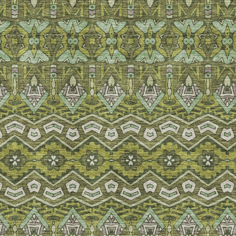 HomeRoots 9' X 12' Olive Green & Beige Moroccan Area Rug - Durable, Washable, UV-Protected for High Traffic Areas 672289