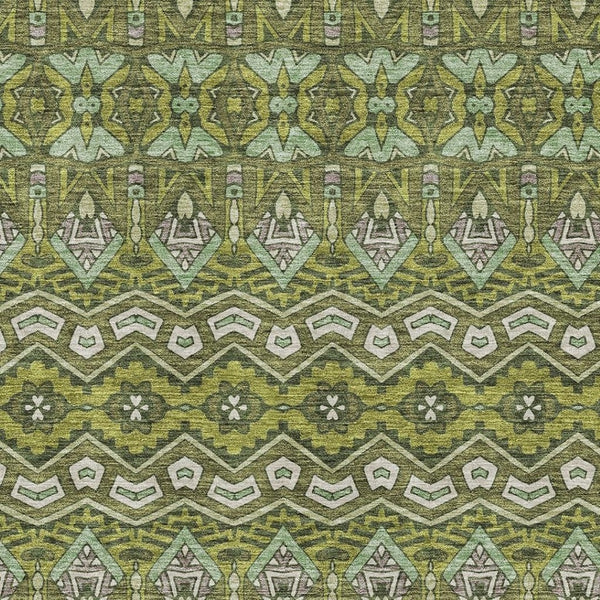 HomeRoots 9' X 12' Olive Green & Beige Moroccan Area Rug - Durable, Washable, UV-Protected for High Traffic Areas 672289