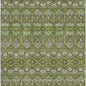 HomeRoots 9' X 12' Olive Green & Beige Moroccan Area Rug - Durable, Washable, UV-Protected for High Traffic Areas 672289