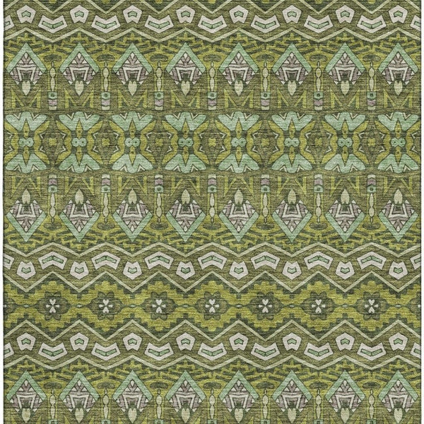 HomeRoots 9' X 12' Olive Green & Beige Moroccan Area Rug - Durable, Washable, UV-Protected for High Traffic Areas 672289