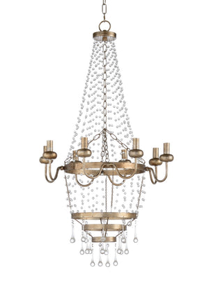 Wildwood Ansley 8-Light Antique Silver Leaf Chandelier With Cascading Crystals, Candle-Style Lights, 40.5" H 67229
