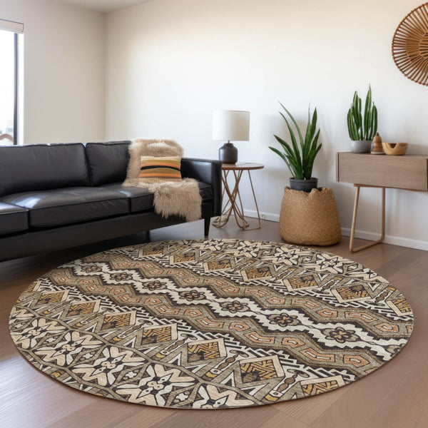 HomeRoots 8' Moroccan-Inspired Washable Round Rug in Taupe & Copper - Durable, UV Protected & Stylish Decor 672293