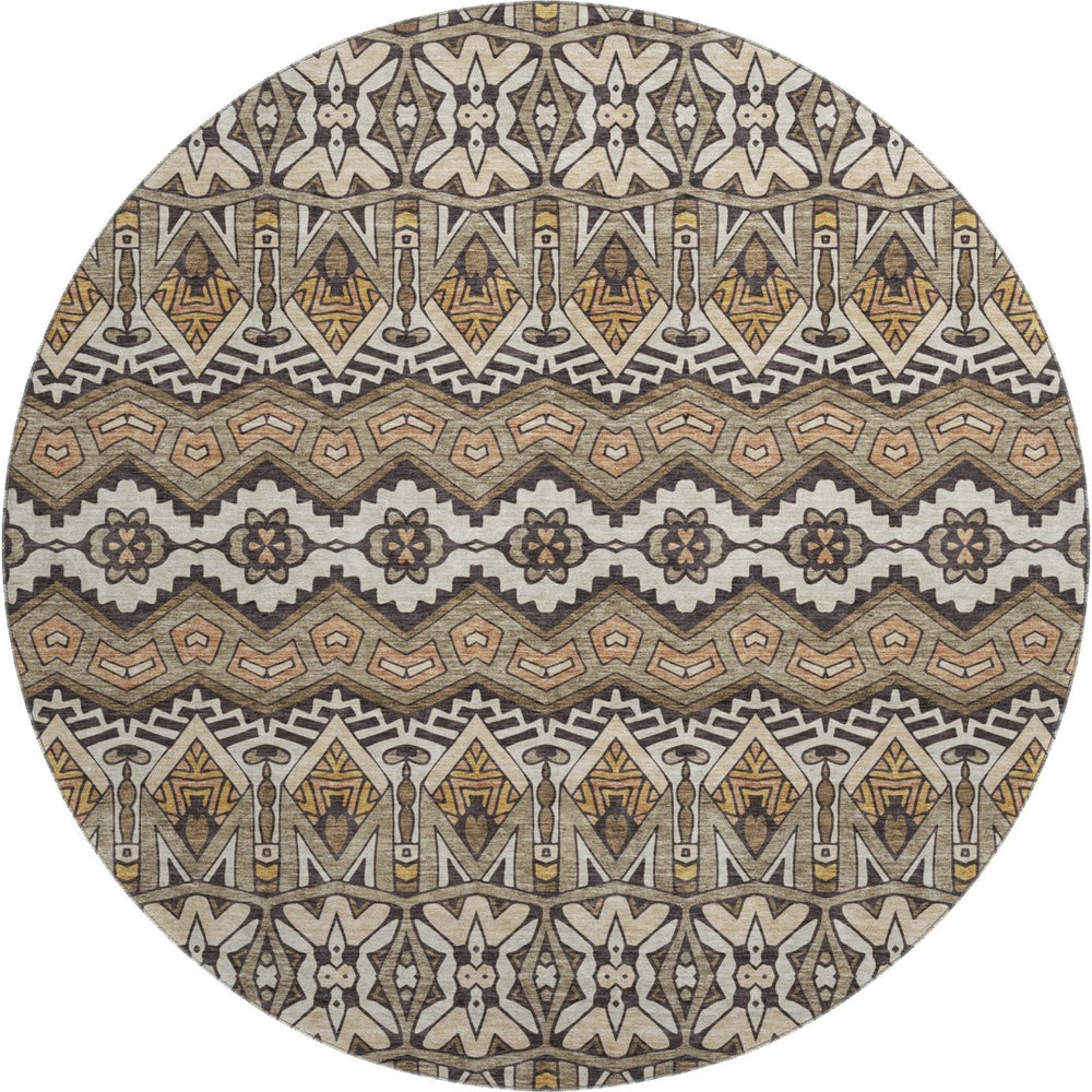 HomeRoots 8' Moroccan-Inspired Washable Round Rug in Taupe & Copper - Durable, UV Protected & Stylish Decor 672293