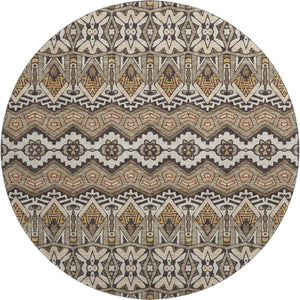 HomeRoots 8' Moroccan-Inspired Washable Round Rug in Taupe & Copper - Durable, UV Protected & Stylish Decor 672293