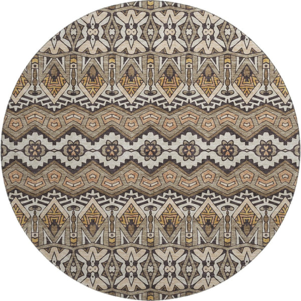 HomeRoots 8' Moroccan-Inspired Washable Round Rug in Taupe & Copper - Durable, UV Protected & Stylish Decor 672293
