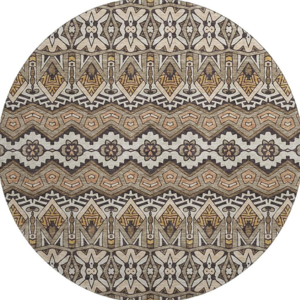 HomeRoots 8' Moroccan-Inspired Washable Round Rug in Taupe & Copper - Durable, UV Protected & Stylish Decor 672293