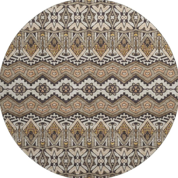 HomeRoots 8' Moroccan-Inspired Washable Round Rug in Taupe & Copper - Durable, UV Protected & Stylish Decor 672293