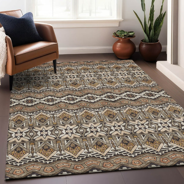 HomeRoots 9' X 12' Moroccan Washable Area Rug in Taupe and Copper - Durable, Stylish & Easy-Care for Homes! 672295