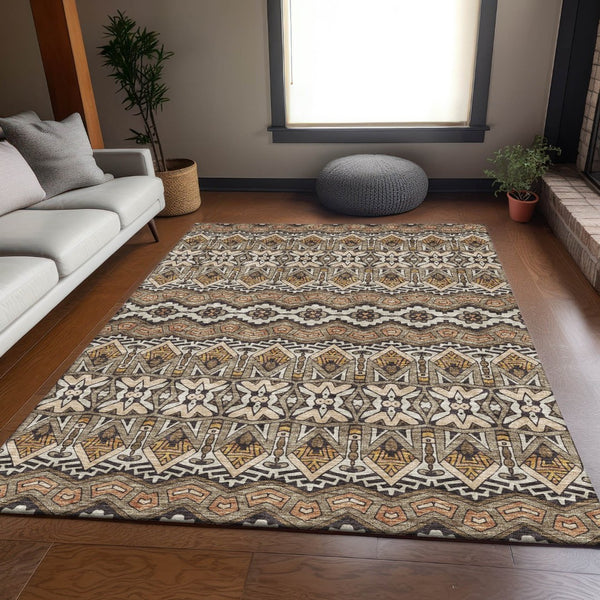 HomeRoots 10' Moroccan-Inspired Washable Area Rug in Taupe & Copper - Stain-Resistant, UV-Protected Elegance 672296