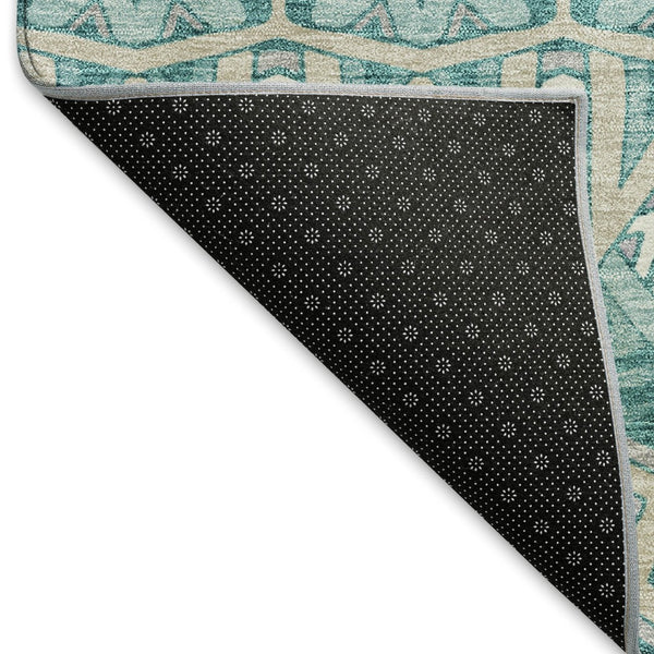HomeRoots 8' Teal Beige Ivory Moroccan Round Rug - Washable, UV Protected & Stain-Resistant for Busy Homes 672299