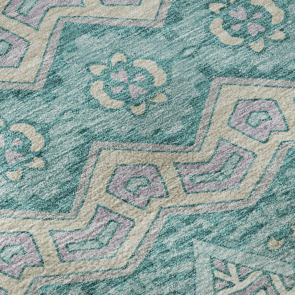 HomeRoots 8' Teal Beige Ivory Moroccan Round Rug - Washable, UV Protected & Stain-Resistant for Busy Homes 672299